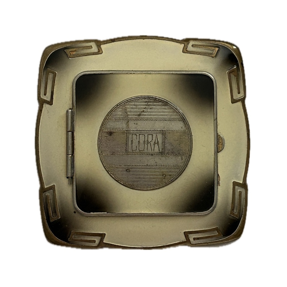 Vintage Art Deco Enamel Case Compact Fragrance Engraved